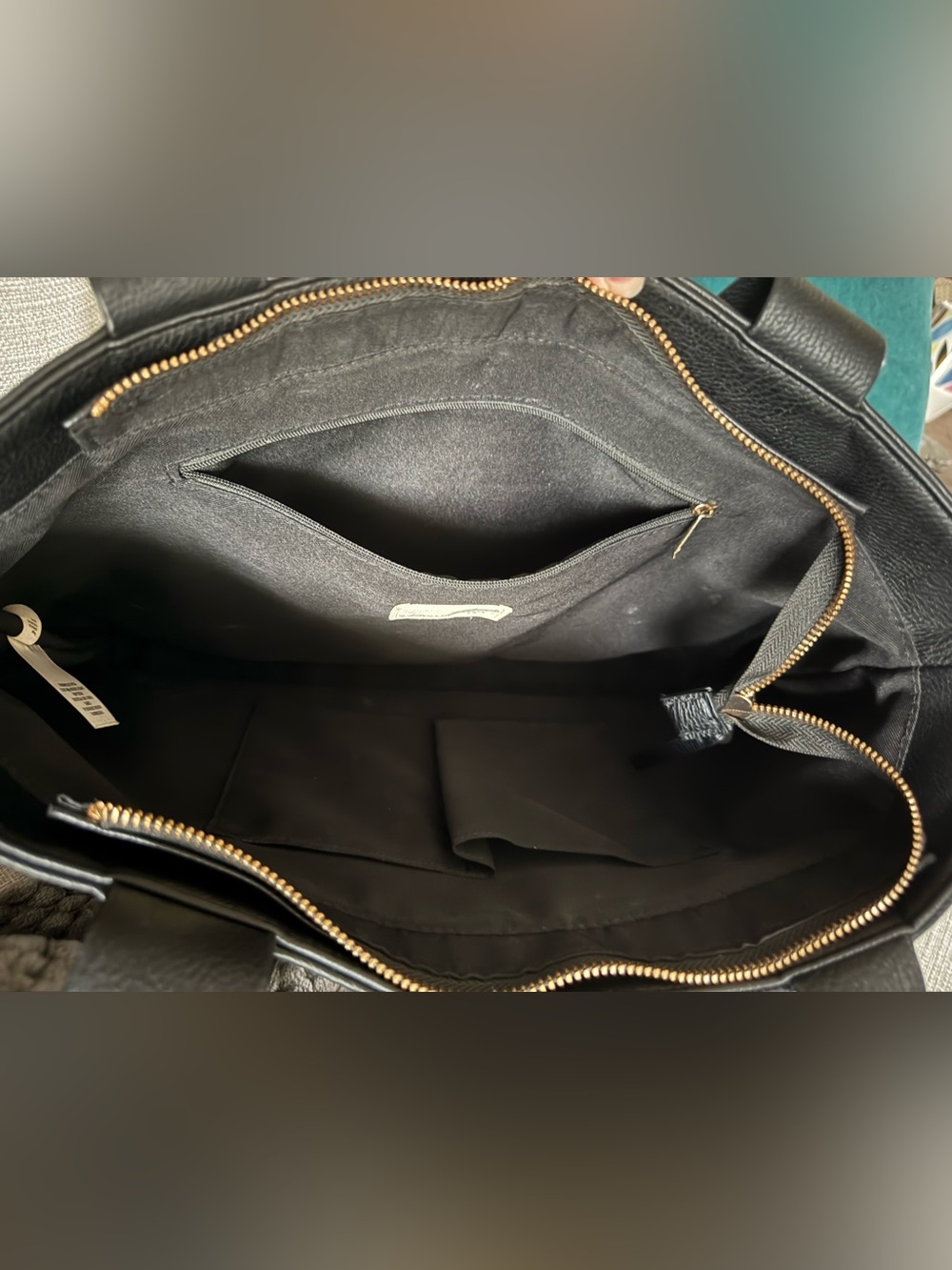 Universal Thread Black VeganLeather Tote with Front Pocket and Long Straps - Picture 3 of 9